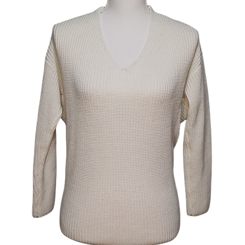 Miracle USA Ivory Tie Back Long Sleeve V-Neck Sweater M/L
